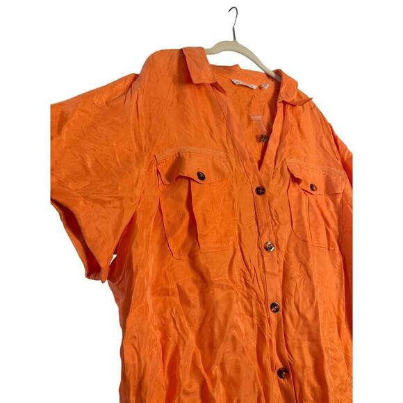 Soft Surroundings Orange Short Sleeve Button Down Shirt Sz 2X - Picture 2 of 5